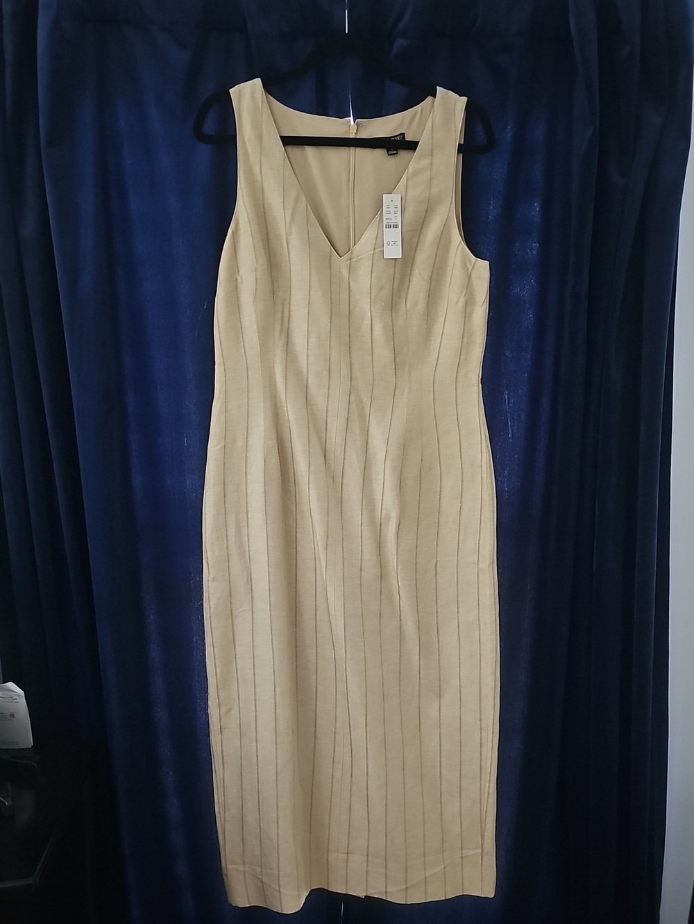 J. Crew Beige Pinstripe V-Neck Sheath Dress